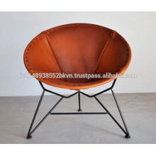 Round shape brown leather chair